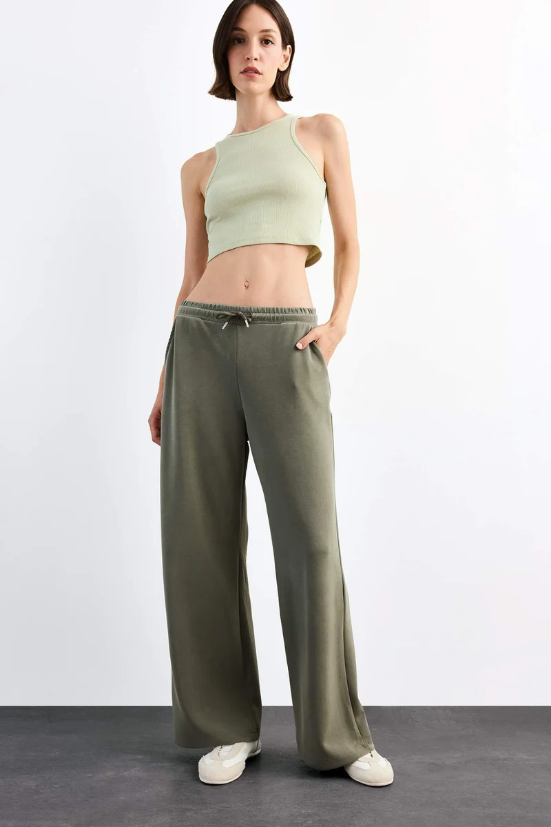 DeFacto Relax Fit Elastic Waist Straight Leg Modal Trousers