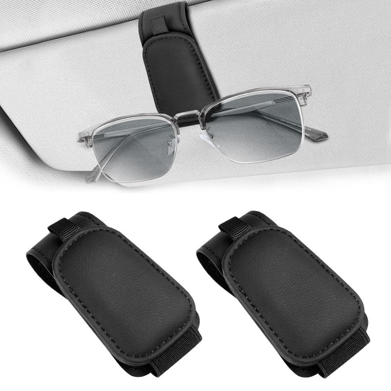 Teraves 2 Pack Sunglass Holder Clip for Car Visor, Upgrade Magnetic Leather Visor Sunglasses Clip, Easy to Hold Your Glasses Eyeglasses - Image 1
