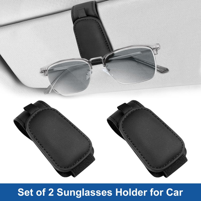 Teraves 2 Pack Sunglass Holder Clip for Car Visor, Upgrade Magnetic Leather Visor Sunglasses Clip, Easy to Hold Your Glasses Eyeglasses - Image 2
