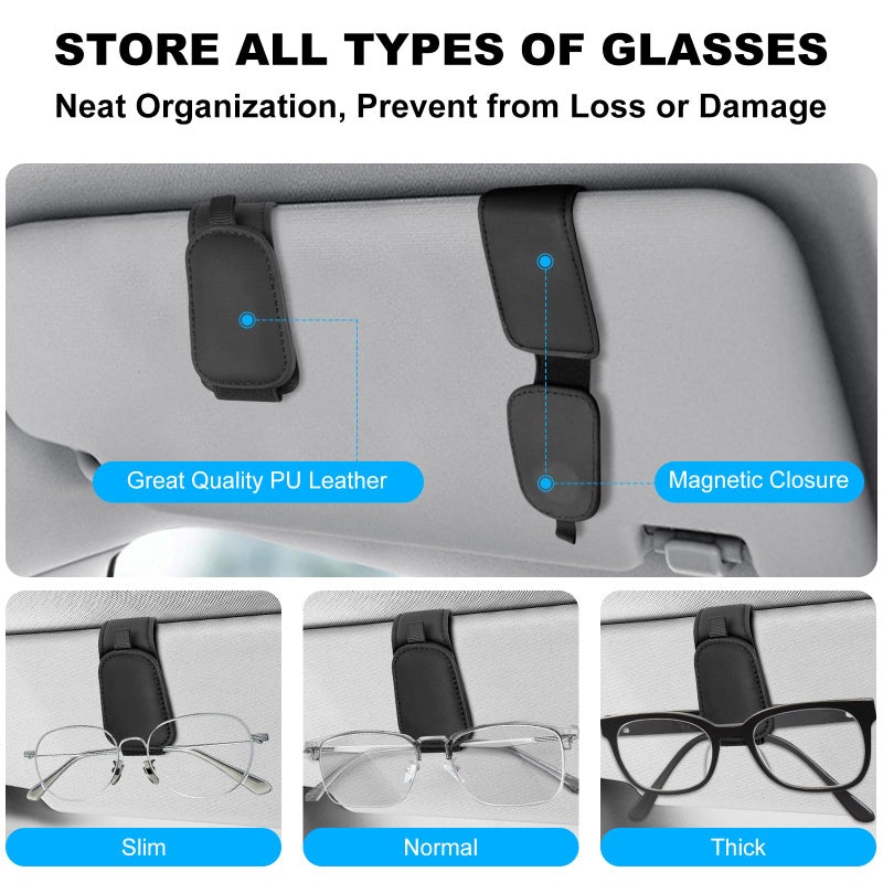 Teraves 2 Pack Sunglass Holder Clip for Car Visor, Upgrade Magnetic Leather Visor Sunglasses Clip, Easy to Hold Your Glasses Eyeglasses - Image 3