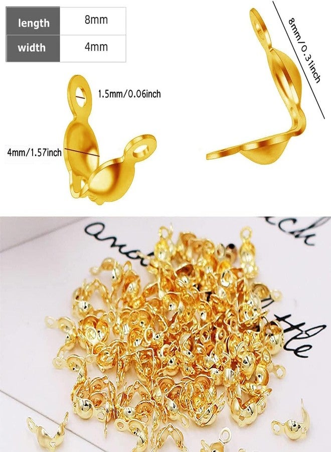 Dhruv Crafts Bead Tips Knot Covers 100 PCS Gold Clamshell Calotte Ends for Jewelry Making DIY Necklace Bracelet Finishing Findings Crimp End Covers Craft Supplies - Image 2