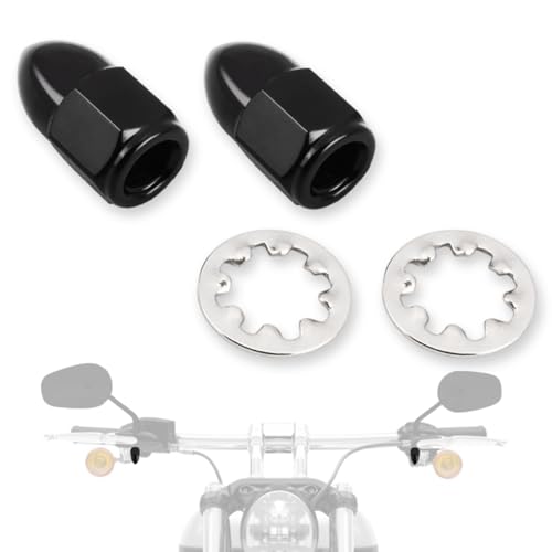FOVPLUE 51624 Acorn Nut Kit and Lock Washers Universal fits for Harley Rearview Mirrorsfor CVO Dyna Electra Glide Road Glide Road King Softail Street Glide Sportster 1200 883 Black2Pack - Image 1
