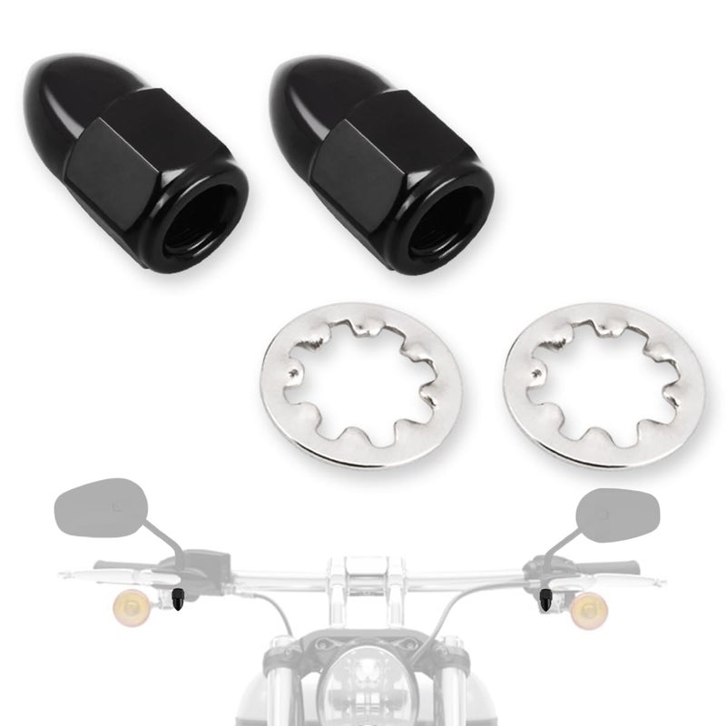 FOVPLUE 51624 Acorn Nut Kit and Lock Washers Universal fits for Harley Rearview Mirrorsfor CVO Dyna Electra Glide Road Glide Road King Softail Street Glide Sportster 1200 883 Black2Pack - Image 3