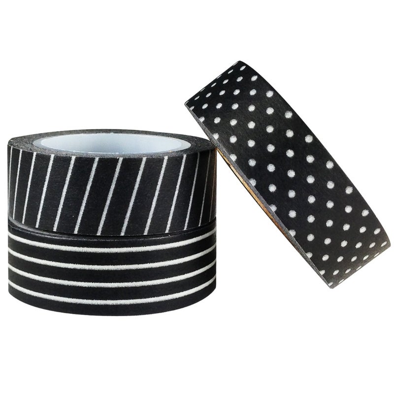 allydrew Set of 3 Washi Tape Rolls Washi Masking Tapes (Black & White Washi Tapes) - Image 2