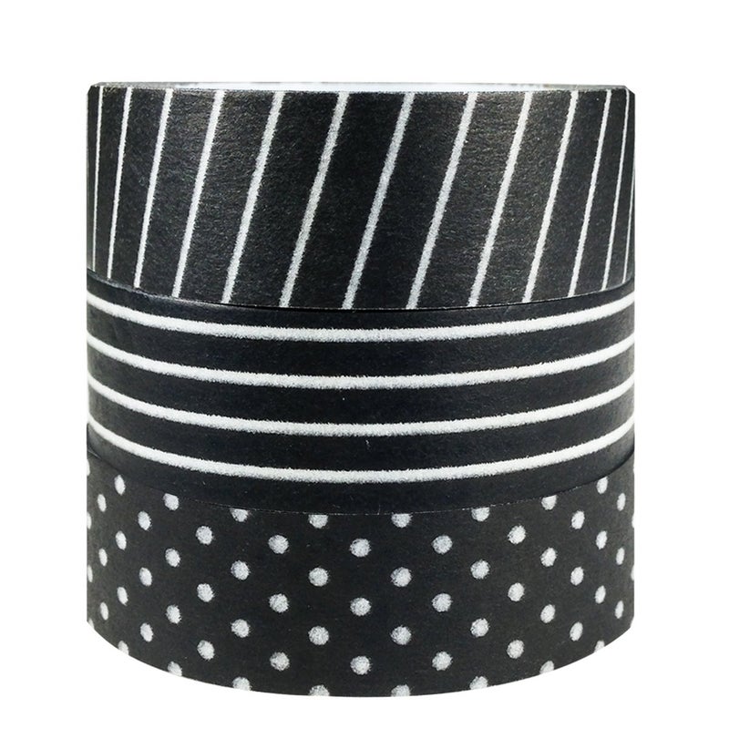 allydrew Set of 3 Washi Tape Rolls Washi Masking Tapes (Black & White Washi Tapes) - Image 1