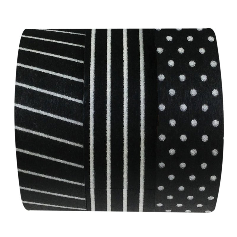 allydrew Set of 3 Washi Tape Rolls Washi Masking Tapes (Black & White Washi Tapes) - Image 3