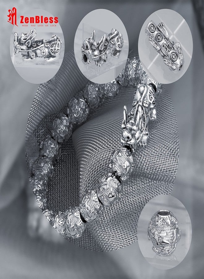 ZenBless Fengshui Prosperity Bracelet Natural Bead Bracelet 8MM Single Silver Pi Xiu/Pi Yao Attract Wealth Health and Good Luck - Image 2