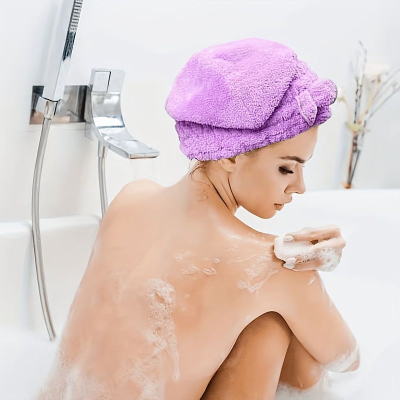 High Density Coral Fleece Shower Cap Super Absorbent Quick Drying Purple - Image 3