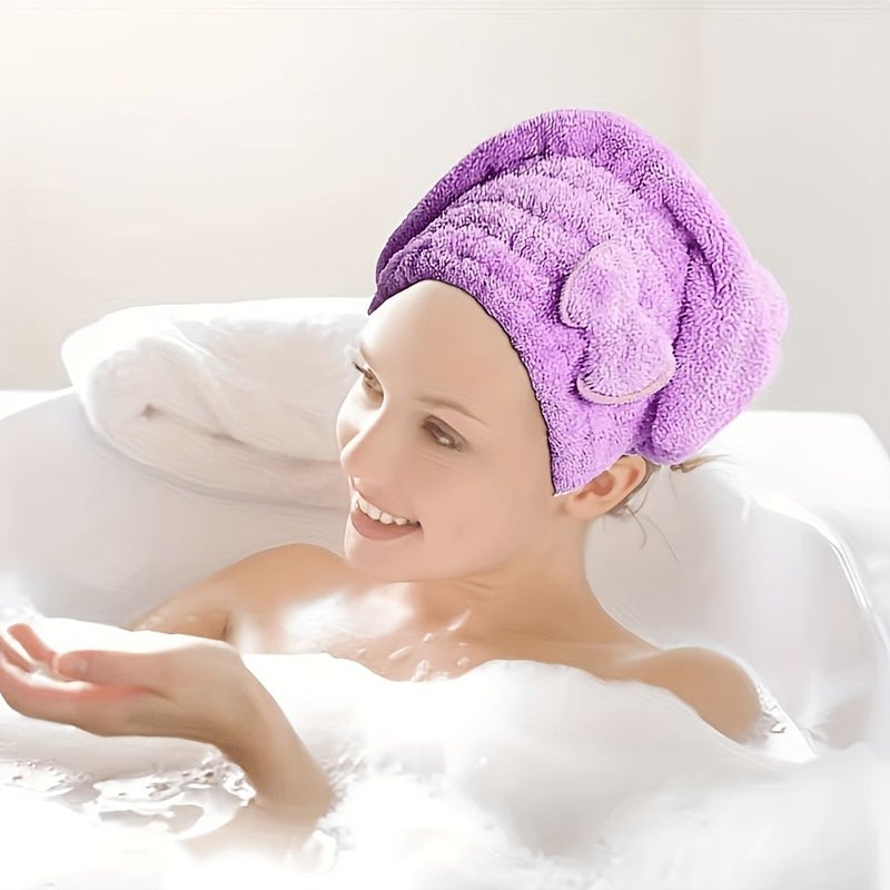 High Density Coral Fleece Shower Cap Super Absorbent Quick Drying Purple - Image 2