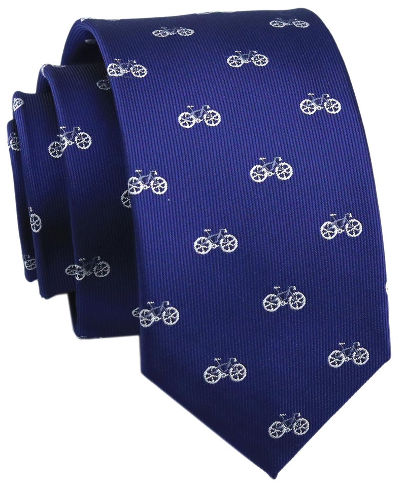Secdtie Men's Handmade Midnight Blue Bikes Novelty Ties Fashion Embroidered Casual Dance Neckties Gifts for Boysfriend - Image 1