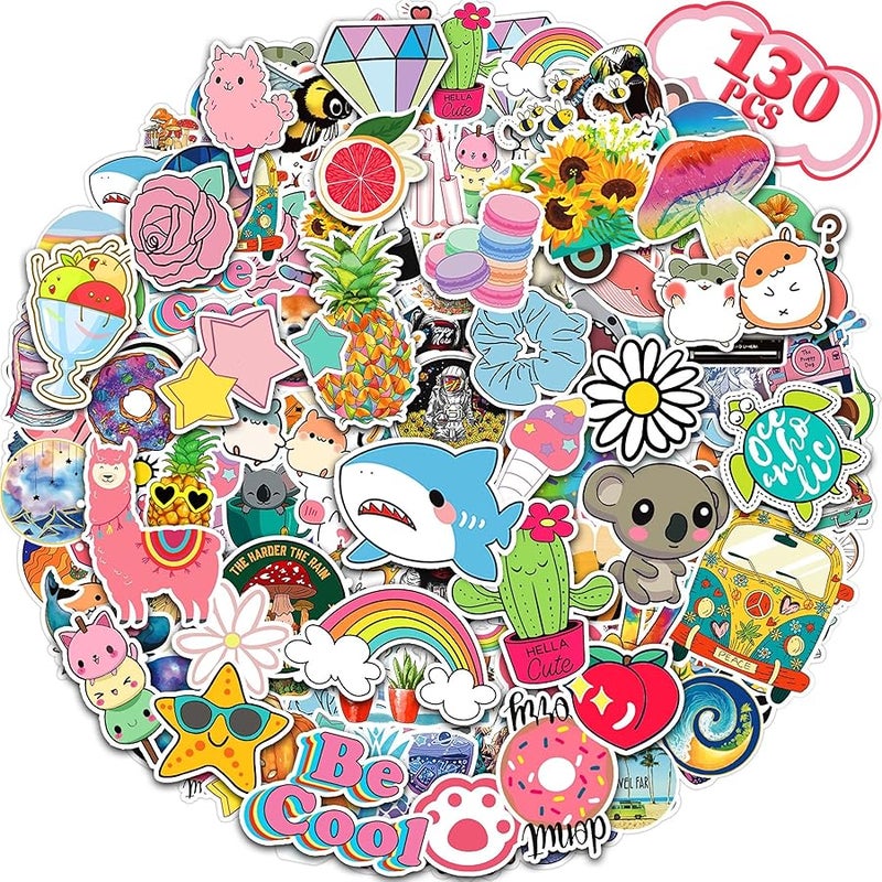 Arme 130Pcs Cute Stickers Pack, Colorful Vinyl Stickers for Water Bottles Computer Skateboad Phone Notebooks, Cute Stickers Waterproof, Pet Stickers for Toddlers Kids Teens Girls Boys - Image 1