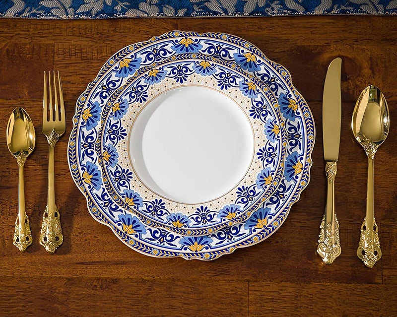 ACMLIFE 12Piece Bone China Dinnerware Set Blue and White Vintage Floral Dinnerware Set Service for 4 Lightweight Plates and Bowls Set with Gift Box - Image 2