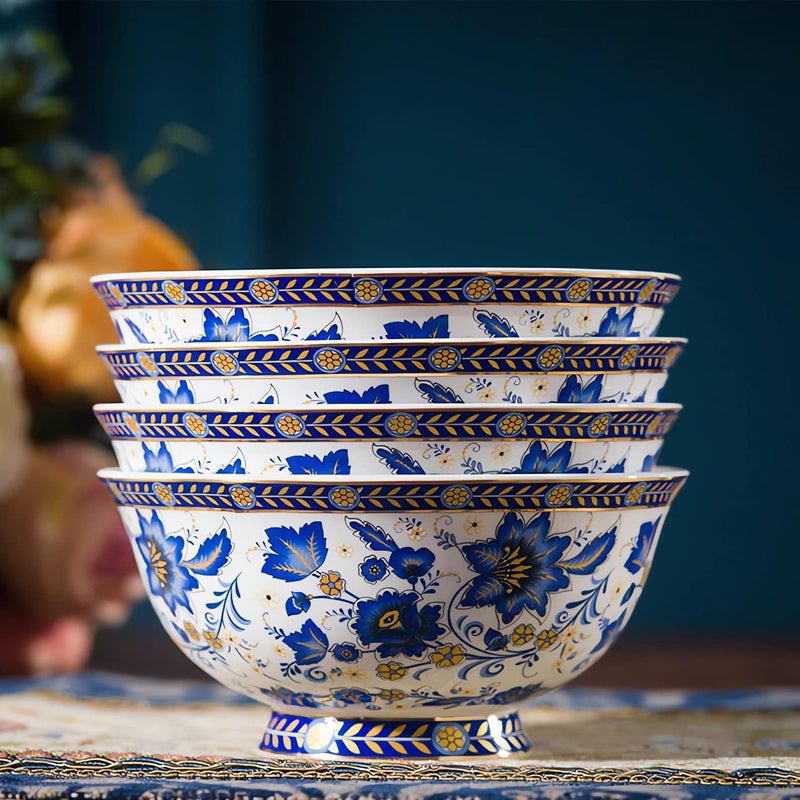 ACMLIFE 12Piece Bone China Dinnerware Set Blue and White Vintage Floral Dinnerware Set Service for 4 Lightweight Plates and Bowls Set with Gift Box - Image 3