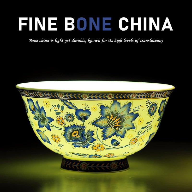 ACMLIFE 12Piece Bone China Dinnerware Set Blue and White Vintage Floral Dinnerware Set Service for 4 Lightweight Plates and Bowls Set with Gift Box - Image 5