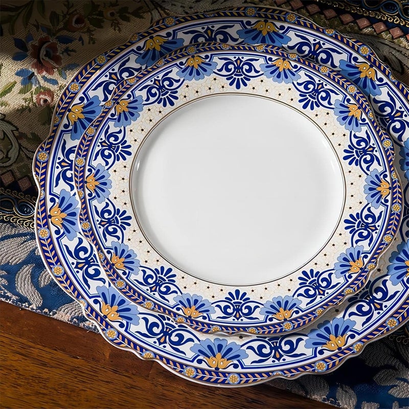 ACMLIFE 12Piece Bone China Dinnerware Set Blue and White Vintage Floral Dinnerware Set Service for 4 Lightweight Plates and Bowls Set with Gift Box - Image 4