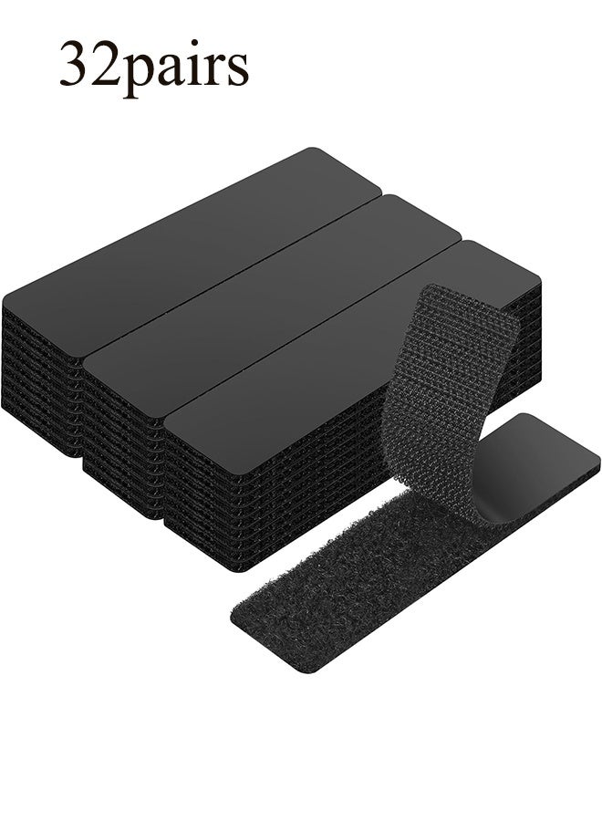YJ 2.5×10cm Hook and Loop Strips With Adhesive - 32 Sets, Double-Sided Strong Back Adhesive Fastener for Home or Office Use - Instead of Holes and Screws (Black) - Image 1