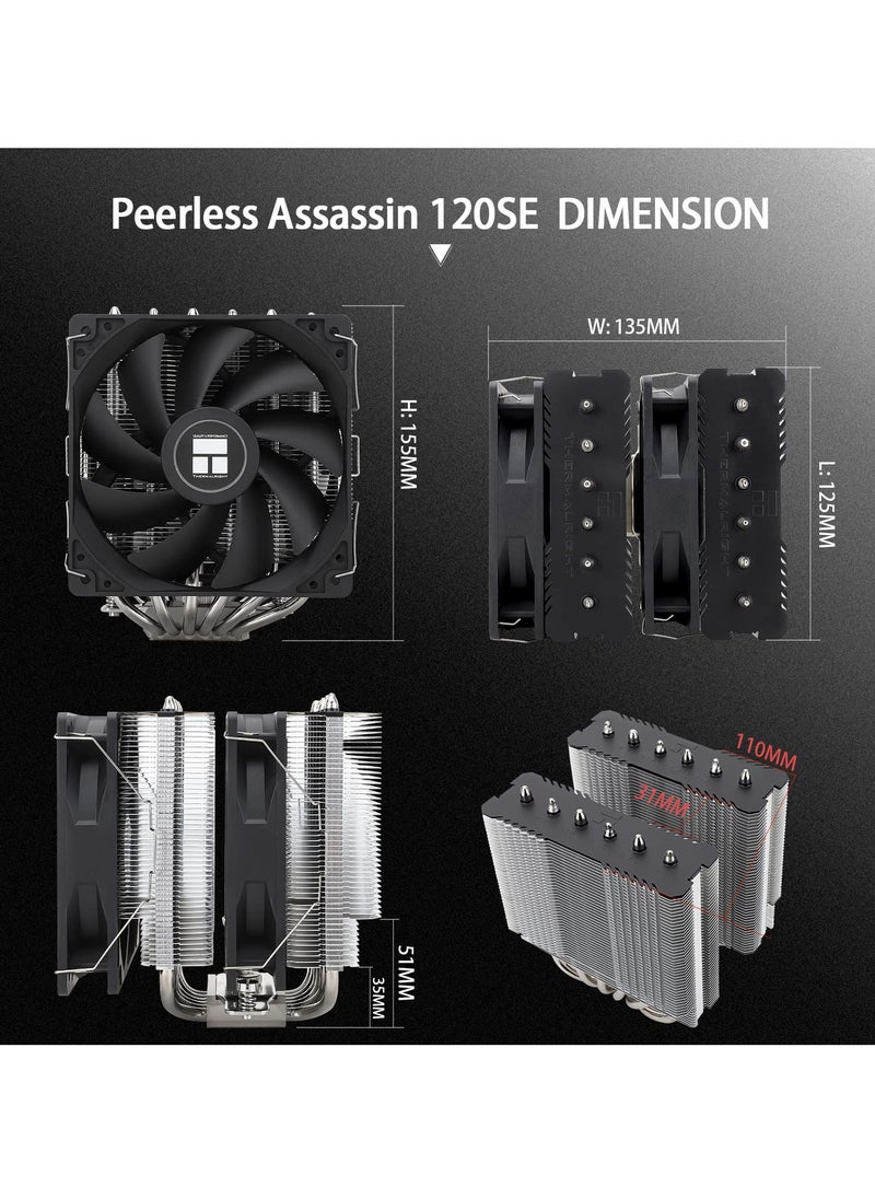 Thermalright Thermalright Peerless Assassin 120 SE CPU Cooler, 6 Heat Pipes AGHP Technology, Dual 120mm PWM Fans, 1550RPM Speed, for AMD:AM4 AM5/Intel LGA 1700/1150/1151/1200/1851,PC Cooler  - Image 2