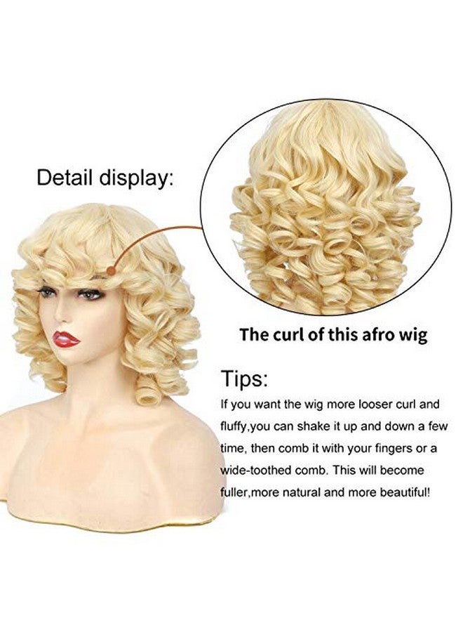 Short Curly Wig With Bangs Blonde Curly Wigs For Women Afro Curly Synthetic Wig Short Fluffy Bouncy Curly Wigs Cosplay Party Costume Wigs