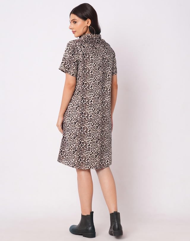 SIRIL Women Knee-Length Western Dress | Crepe Printed One Piece Dress (737DTK8004-XS_Black & Beige) - Image 2