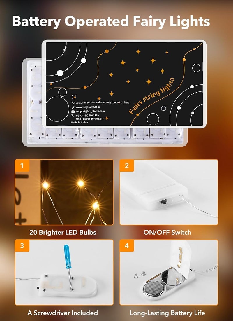 Brightown 12 Pack Led Fairy Lights Battery Operated String Lights Waterproof Silver Wire 7 Feet 20 Led Firefly Starry Moon Lights for DIY Wedding Party Bedroom Patio Christmas (Warm White) - Image 2