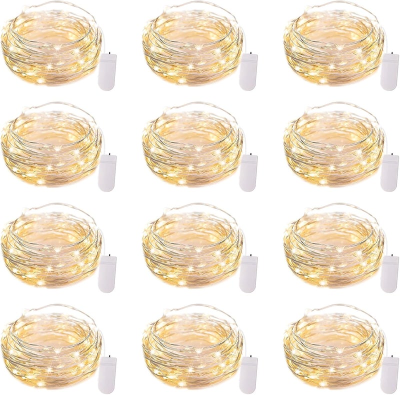Brightown 12 Pack Led Fairy Lights Battery Operated String Lights Waterproof Silver Wire 7 Feet 20 Led Firefly Starry Moon Lights for DIY Wedding Party Bedroom Patio Christmas (Warm White) - Image 1