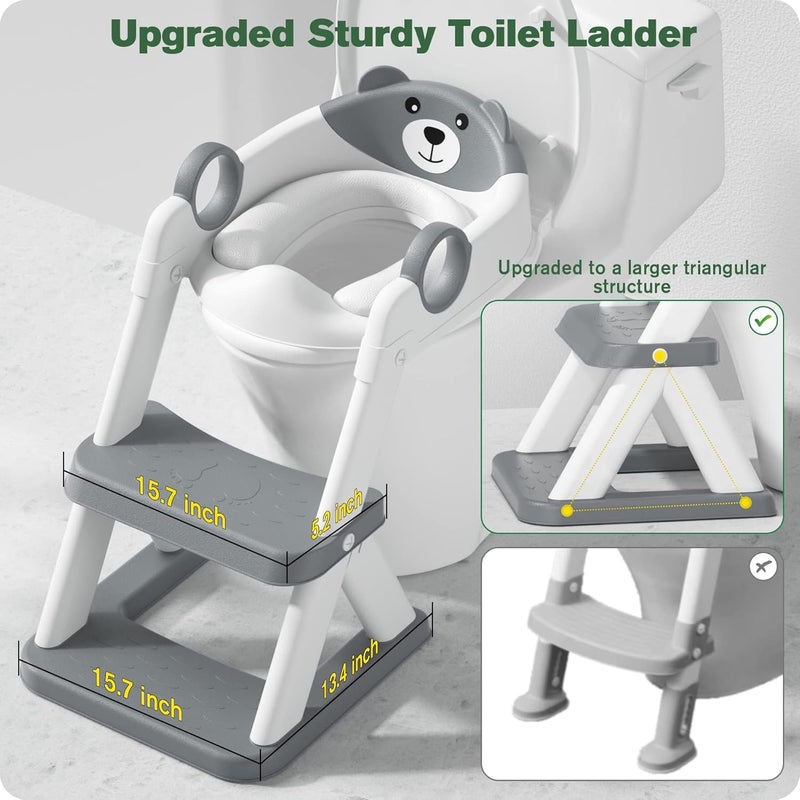 Y&D Potty Training Seat with Step Stool Ladder, Kids Toilet Training Seat Foldable Portable, Potty Training Toilet with Anti-Slip Pads and Adjustable Height Ladder Guard Handle (Grey) - Image 3