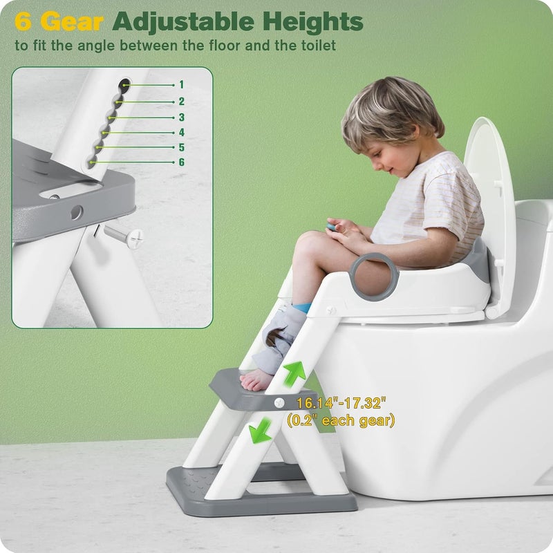 Y&D Potty Training Seat with Step Stool Ladder, Kids Toilet Training Seat Foldable Portable, Potty Training Toilet with Anti-Slip Pads and Adjustable Height Ladder Guard Handle (Grey) - Image 4