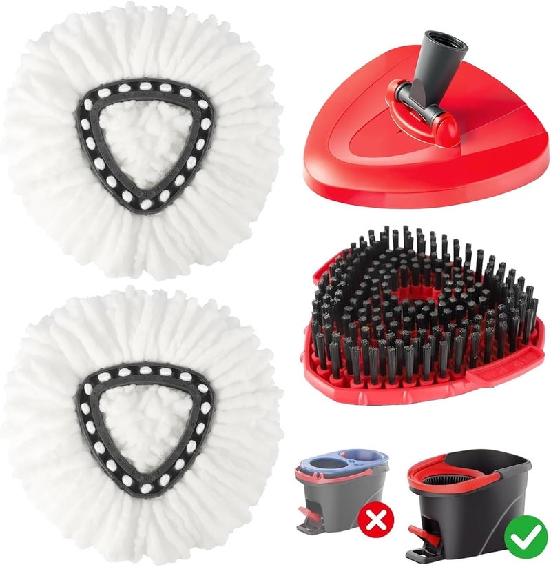FMINGYU 4-in-1 Mop Heads Replacements for O Cedar EasyWring 1 Tank System, Includes 1 Base | 1 Scrub Brush Head | 2 Spin Mop Heads, Full Set Mop Replace Heads for Cleaning Home, Bathroom & Kitchen - Image 1
