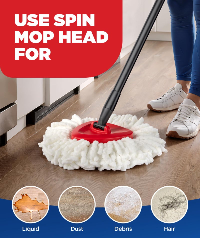 FMINGYU 4-in-1 Mop Heads Replacements for O Cedar EasyWring 1 Tank System, Includes 1 Base | 1 Scrub Brush Head | 2 Spin Mop Heads, Full Set Mop Replace Heads for Cleaning Home, Bathroom & Kitchen - Image 4