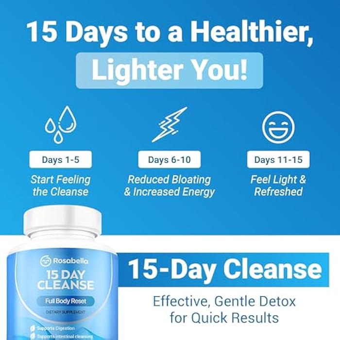 Rosabella 15 Day Cleanse – Full Body Detox & Colon Cleanse for Men & Women – Gut Cleanse Detox Pills for Digestive Health & Bloating Relief – Doctor-Formulated, Non-GMO, 30 Vegan Capsules - Image 4