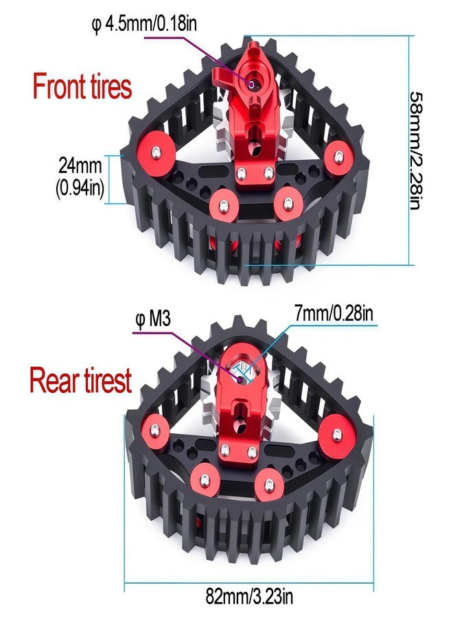 AMK SCX24 Snow Tracks Wheels Set, 4PCS RC Tracked Wheels Track Conversion Kit for 1/24 Scale Axial SCX24 Crawler, Aluminum & Rubber Snow Sand Mud Track Upgrade (Red) - Image 3