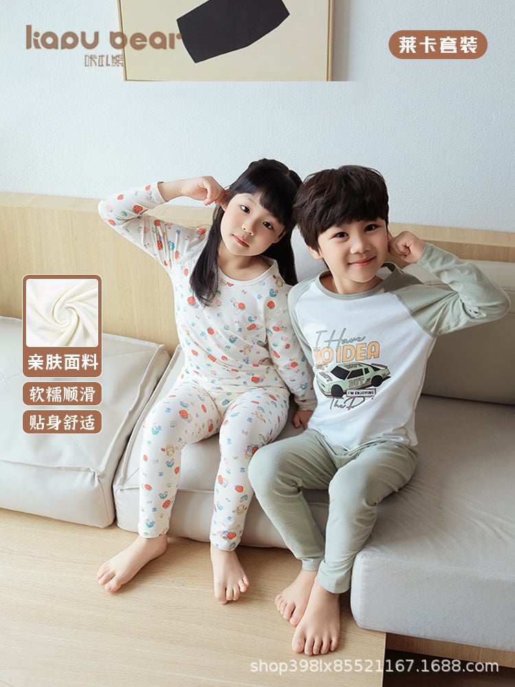 Boys And Girls Seamless Thermal Underwear Set 2025 Lycra Homewear Children'S Loungewear Kapu Bear - Image 3