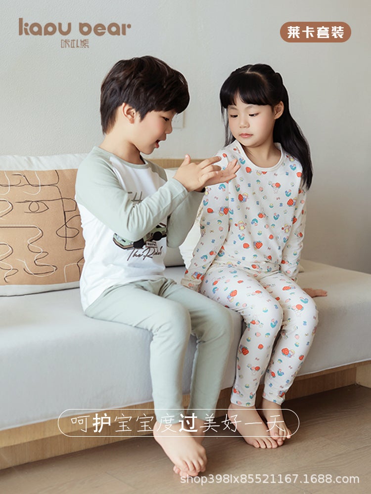 Boys And Girls Seamless Thermal Underwear Set 2025 Lycra Homewear Children'S Loungewear Kapu Bear - Image 5