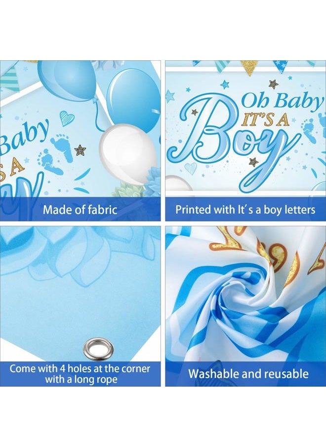 Blulu - Baby Shower Party Backdrop Decorations, Large Durable Fabric Made Baby Shower Banner Backdrop Photo Booth Background for Boy's or Girl's Party Supplies(Boy Style) - Image 1