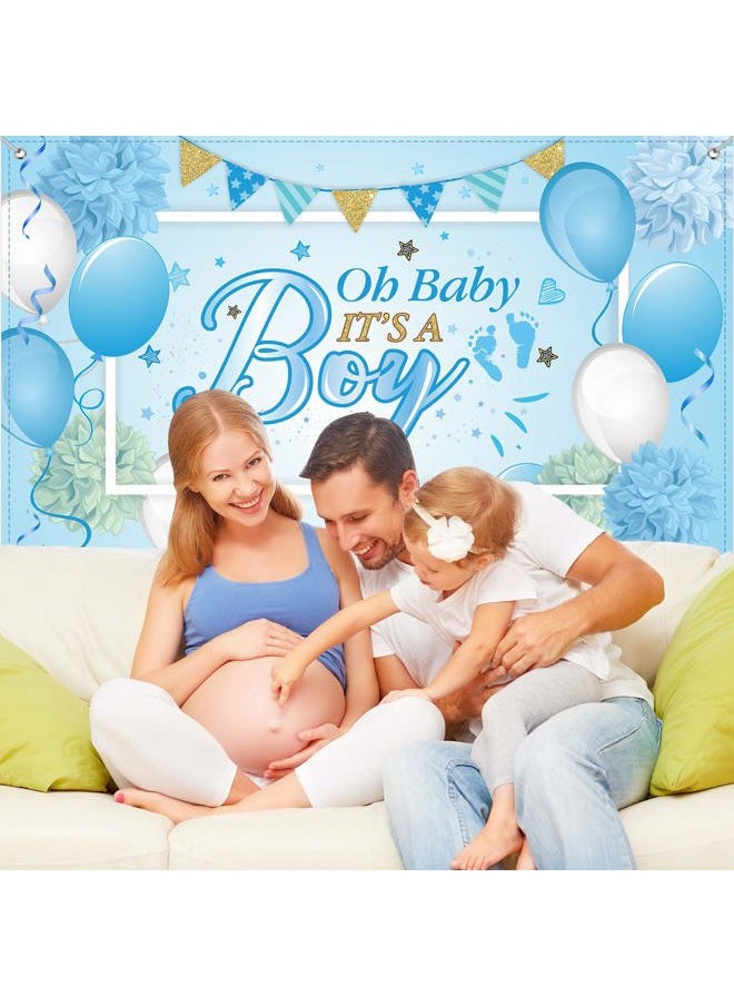 Blulu - Baby Shower Party Backdrop Decorations, Large Durable Fabric Made Baby Shower Banner Backdrop Photo Booth Background for Boy's or Girl's Party Supplies(Boy Style) - Image 1