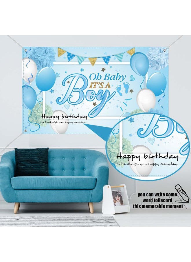 Blulu - Baby Shower Party Backdrop Decorations, Large Durable Fabric Made Baby Shower Banner Backdrop Photo Booth Background for Boy's or Girl's Party Supplies(Boy Style) - Image 1