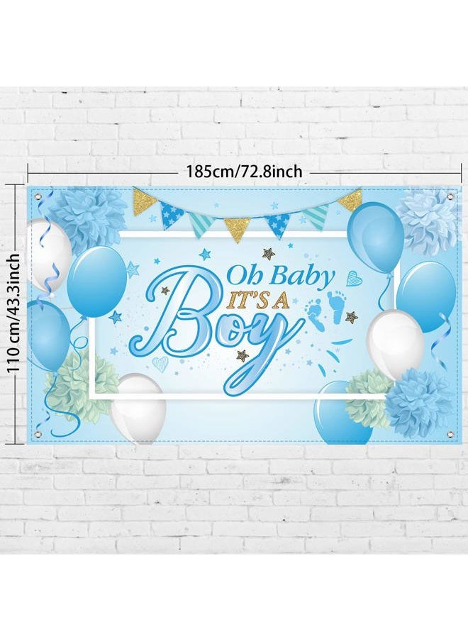 Blulu - Baby Shower Party Backdrop Decorations, Large Durable Fabric Made Baby Shower Banner Backdrop Photo Booth Background for Boy's or Girl's Party Supplies(Boy Style) - Image 1