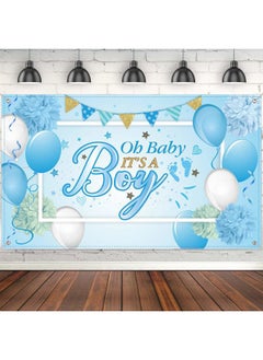 Baby Shower Party Backdrop Decorations, Large Durable Fabric Made Baby Shower Banner Backdrop Photo Booth Background for Boy's or Girl's Party Supplies(Boy Style)