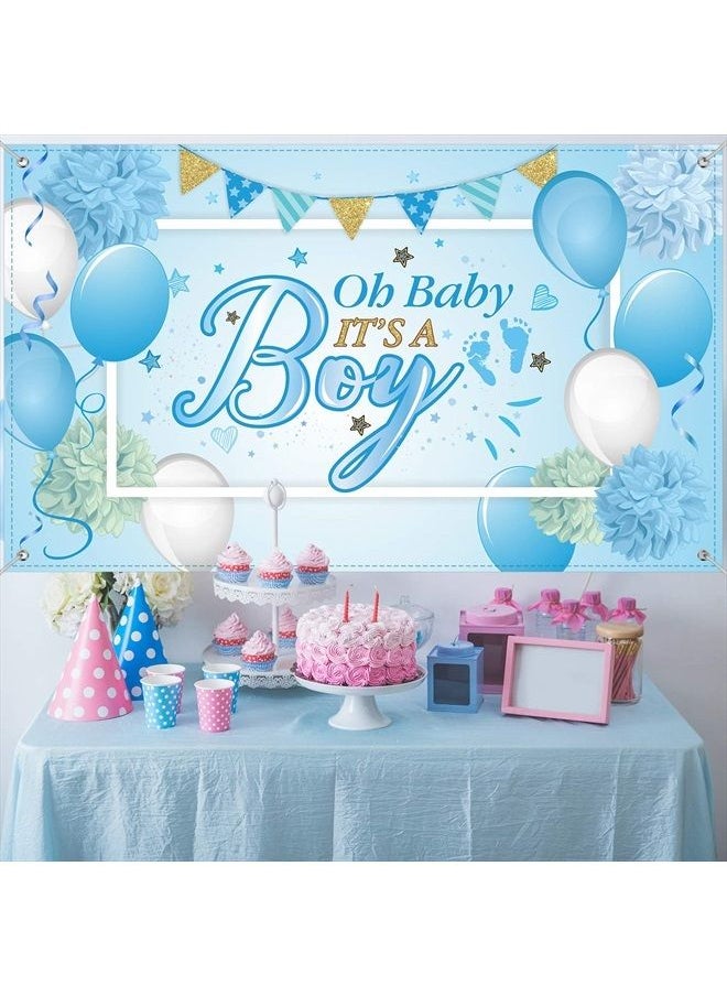Blulu - Baby Shower Party Backdrop Decorations, Large Durable Fabric Made Baby Shower Banner Backdrop Photo Booth Background for Boy's or Girl's Party Supplies(Boy Style) - Image 1