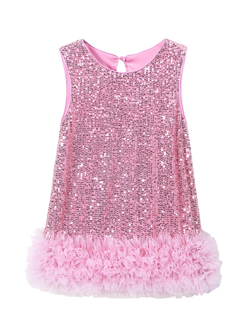 Tutu.kk Toddler Girls Sequin Dress A-Line Sparkly Sleeveless Wedding Party Gown Dresses for Girls Pink 5-6 Years - Image 1