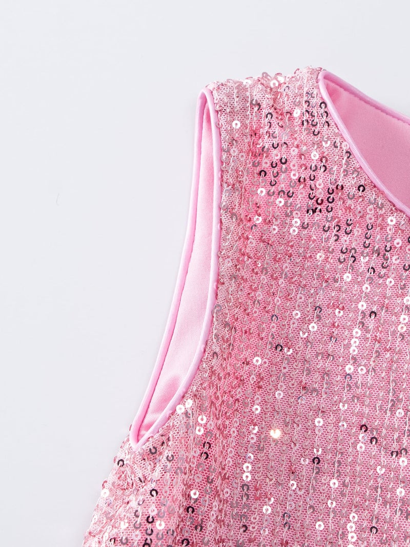 Tutu.kk Toddler Girls Sequin Dress A-Line Sparkly Sleeveless Wedding Party Gown Dresses for Girls Pink 5-6 Years - Image 5