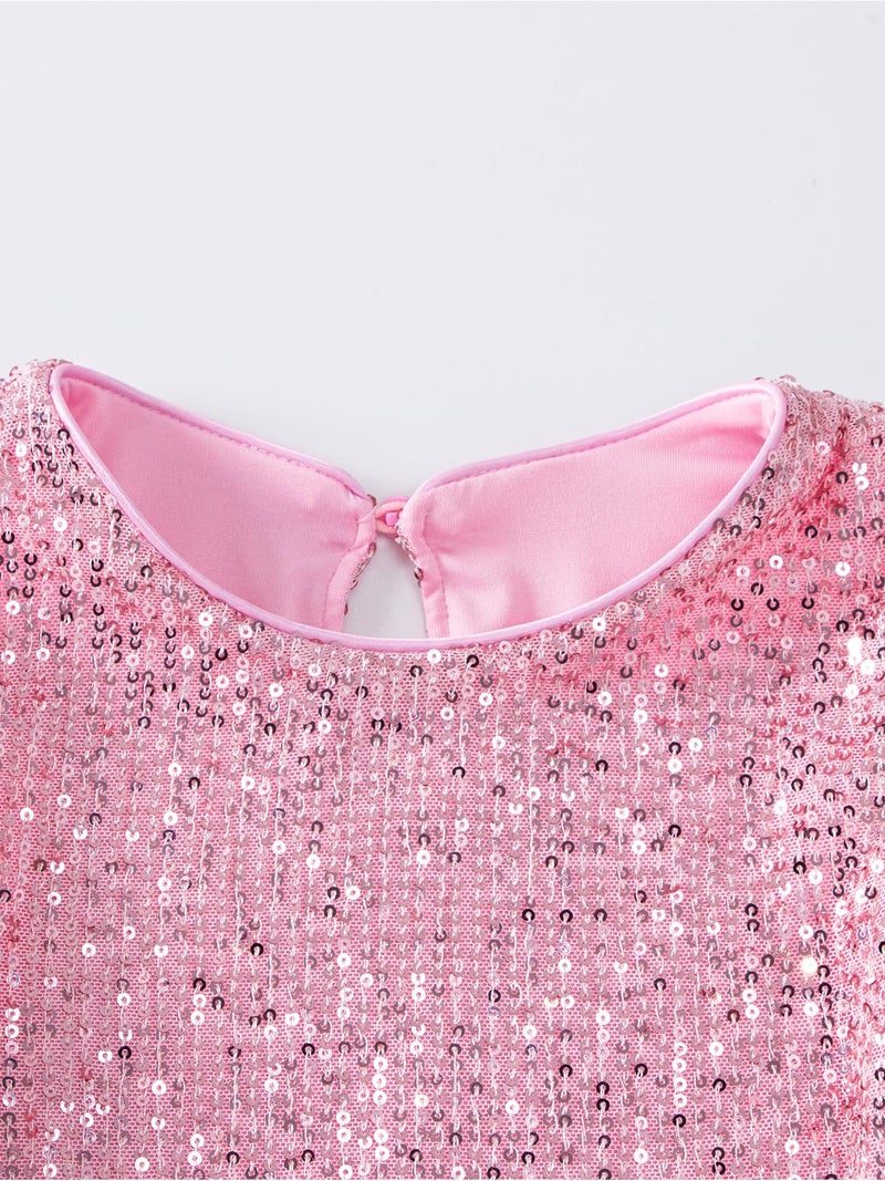 Tutu.kk Toddler Girls Sequin Dress A-Line Sparkly Sleeveless Wedding Party Gown Dresses for Girls Pink 5-6 Years - Image 3
