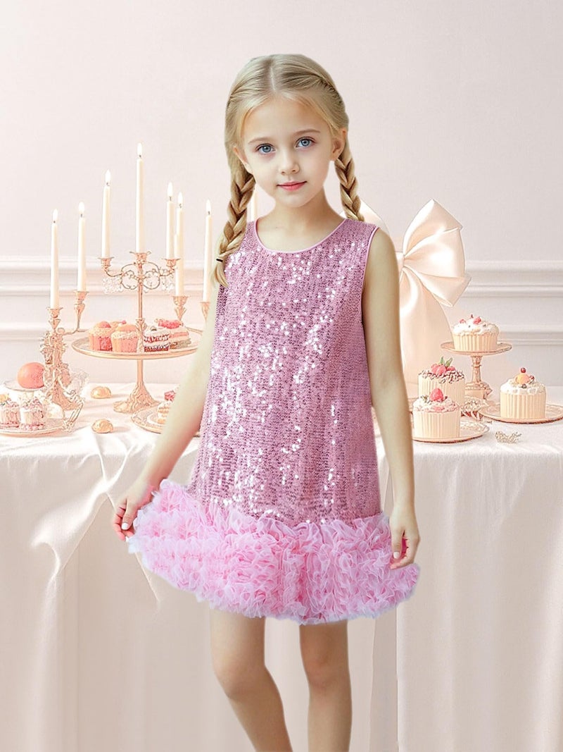 Tutu.kk Toddler Girls Sequin Dress A-Line Sparkly Sleeveless Wedding Party Gown Dresses for Girls Pink 5-6 Years - Image 2