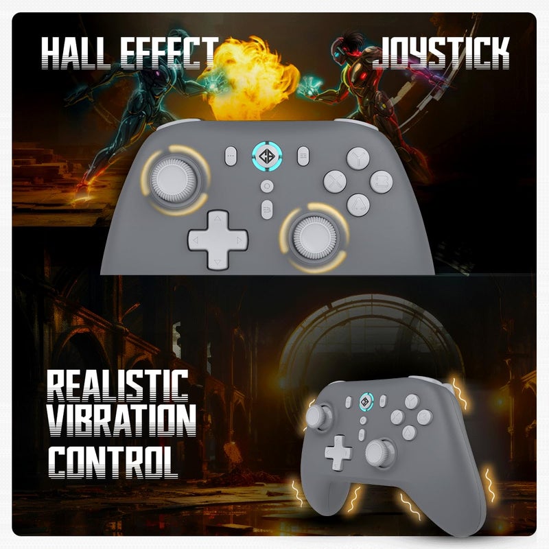 Cosmic Byte وحدة تحكم بلتس اللاسلكية + السلكية للكمبيوتر، عصا التحكم وتأثير هول، معدل استقصاء 1000Hz، اهتزاز قابل للتعديل، توربو وتوربو تلقائي (رمادي) - Image 4