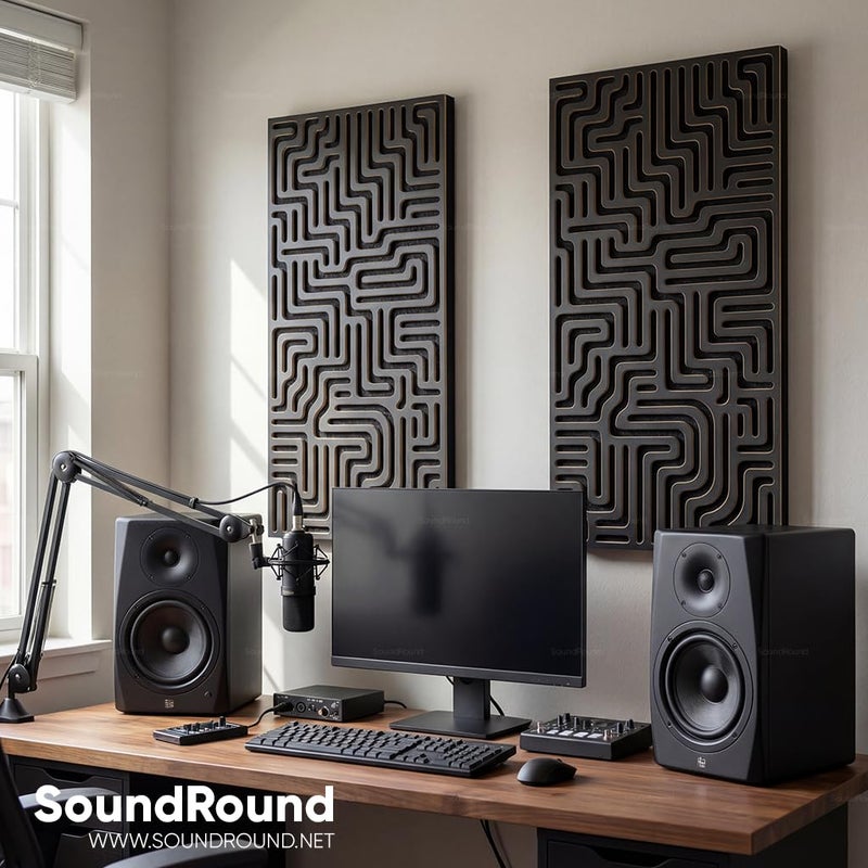 ساوند راوند ألواح حائط صوتية مايز فلو، 4 قطع بتصميم MDF محفور CNC لامتصاص الصوت، أسود، 30 × 60 سم - Image 4