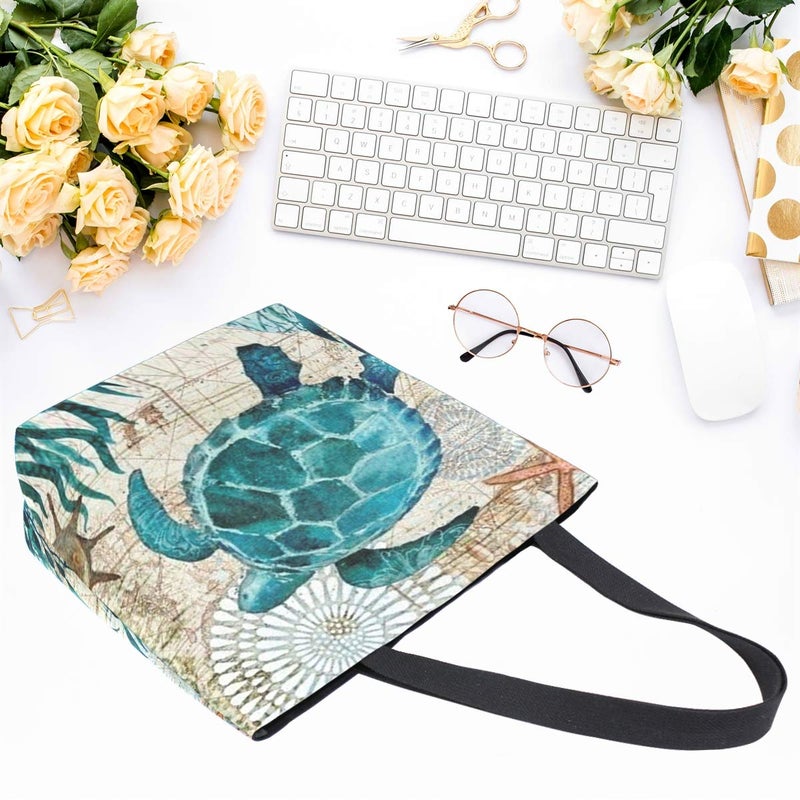 Naanle Ocean Turtle Canvas Tote Bag Large Women Casual Shoulder Bag Handbag, Sea Turtle Reusable Multipurpose Heavy Duty Shopping Grocery Cotton Bag for Outdoors. - Image 4