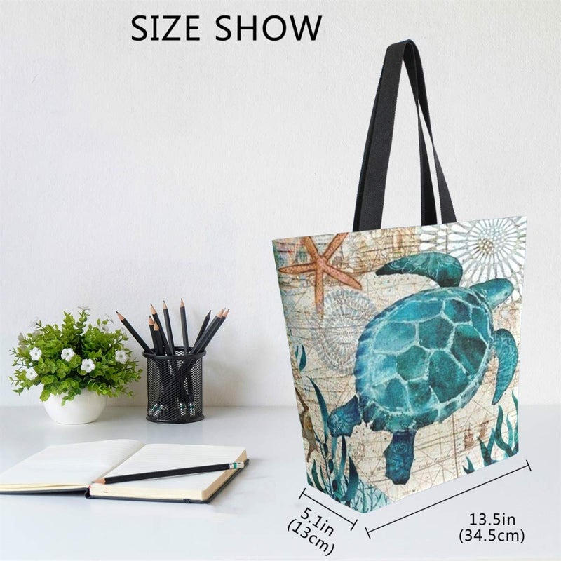 Naanle Ocean Turtle Canvas Tote Bag Large Women Casual Shoulder Bag Handbag, Sea Turtle Reusable Multipurpose Heavy Duty Shopping Grocery Cotton Bag for Outdoors. - Image 5