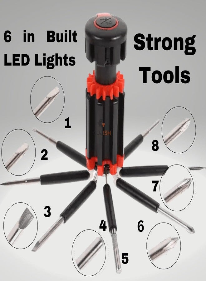 GUJISH 8 in 1 Multi-Function Screwdriver Kit with 6 Built in LED Flashlights | Versatile & Compact Professional Tools for Illumination and Precision Repairs at Home, Office, Car Travel & DIY Projects. - Image 2