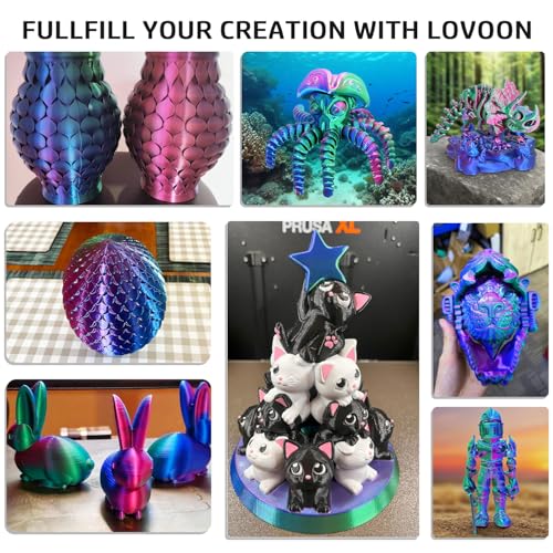 LOVOON 3D Printer Filament, Tricolor PLA Filament 1.75mm Silk Rainbow Filament Green-Red-Blue, 3D Printing Accessories PLA Filament Multicolor, Dimensional Accuracy +/-0.02mm, 2.2lbs/Spool - Image 5