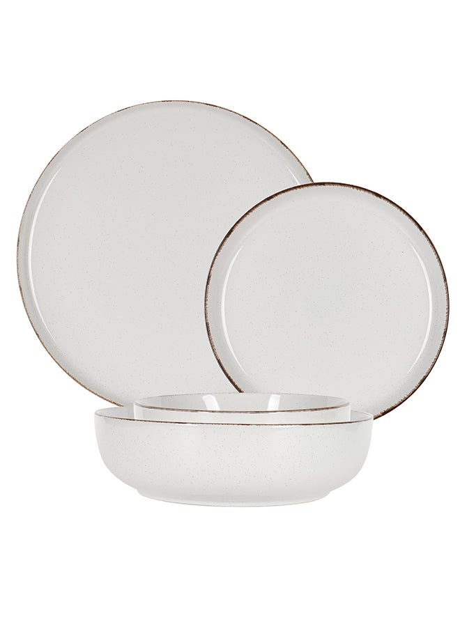 Noon East 24 piece Stoneware Dinnerware Set, Set for 6, Microwave & Dishwasher Safe, White with Brown Rim - Image 2